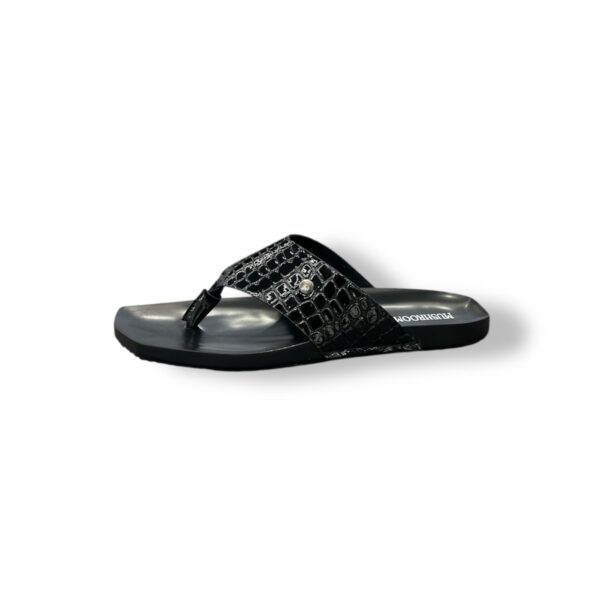 MUSHROOM Croco V-Strap Flats - Black & Brown