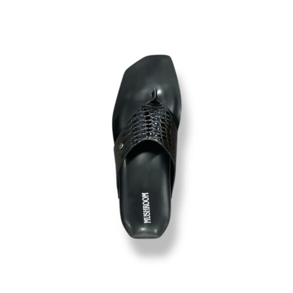 MUSHROOM Croco V-Strap Flats - Black & Brown