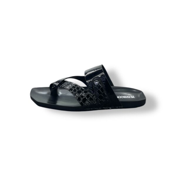 MUSHROOM Croco Cross-Strap Slippers - Black & Brown