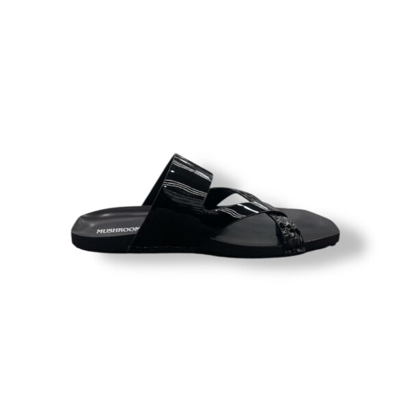 MUSHROOM Croco Cross-Strap Slippers - Black & Brown