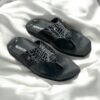 MUSHROOM Croco V-Strap Flats - Black & Brown