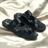 MUSHROOM Croco Cross-Strap Slippers - Black & Brown