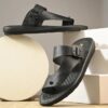 M17611 Hitz-Men's Black Leather Casual Daily Wear Buckle Slipper