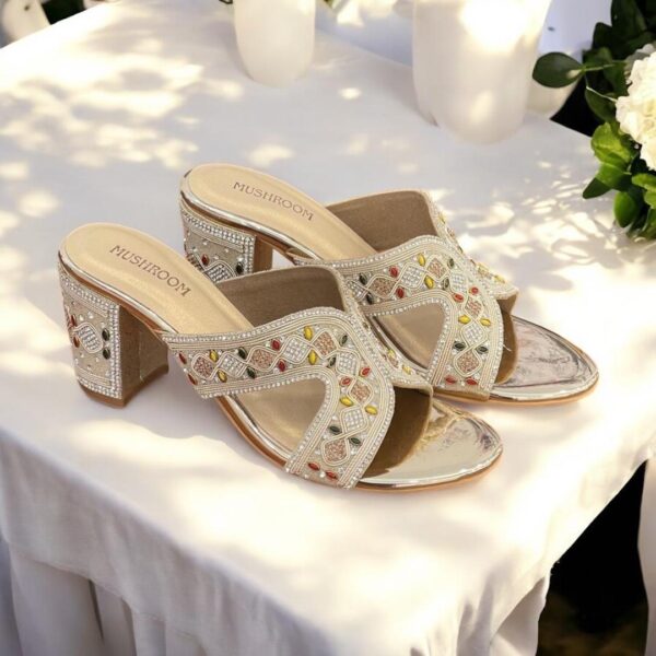 Mushroom Designer Block Heels - GOLD & ROSE GOLD