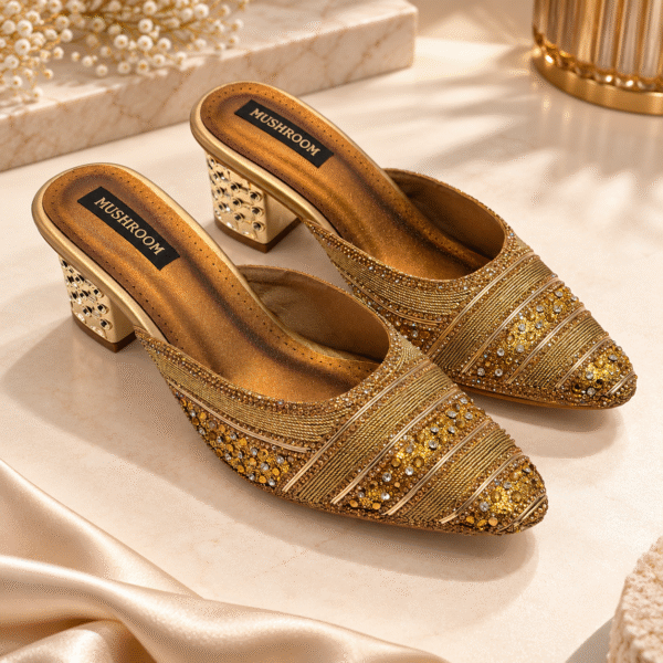 MUSHROOM Women’s Embellished Block Heel Mules