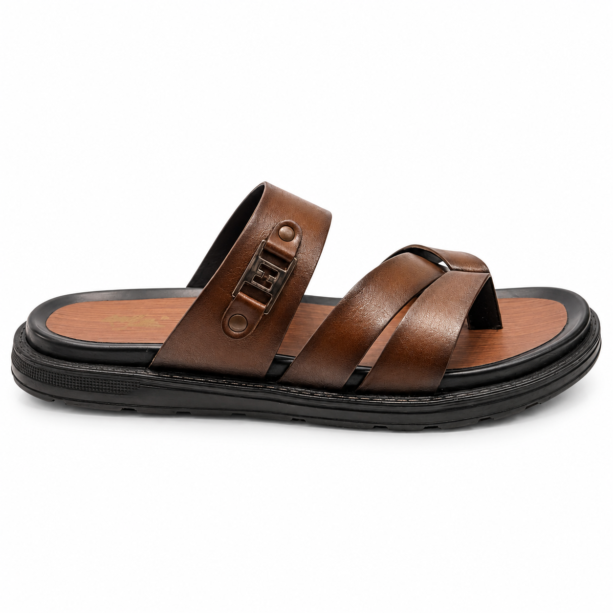 HITZ Men’s Premium Leather Cross Strap Slippers