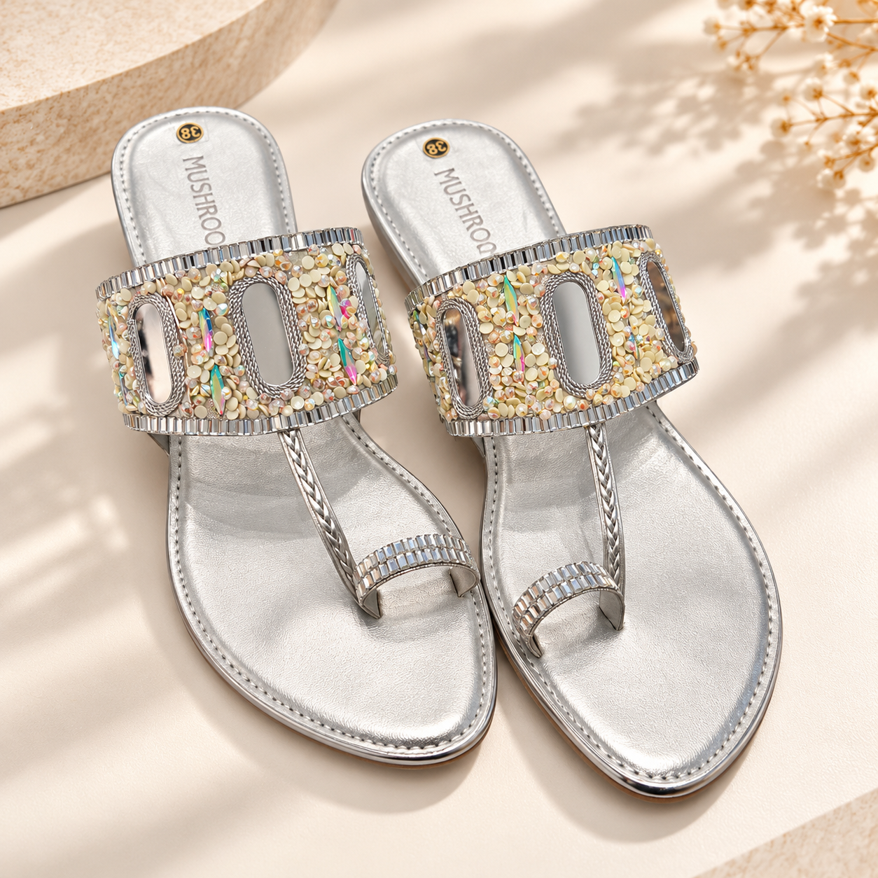 4c465edd-001b-45ac-bb86-6f1a486901b8 MUSHROOM Women’s Embellished Kolhapuri Sandals