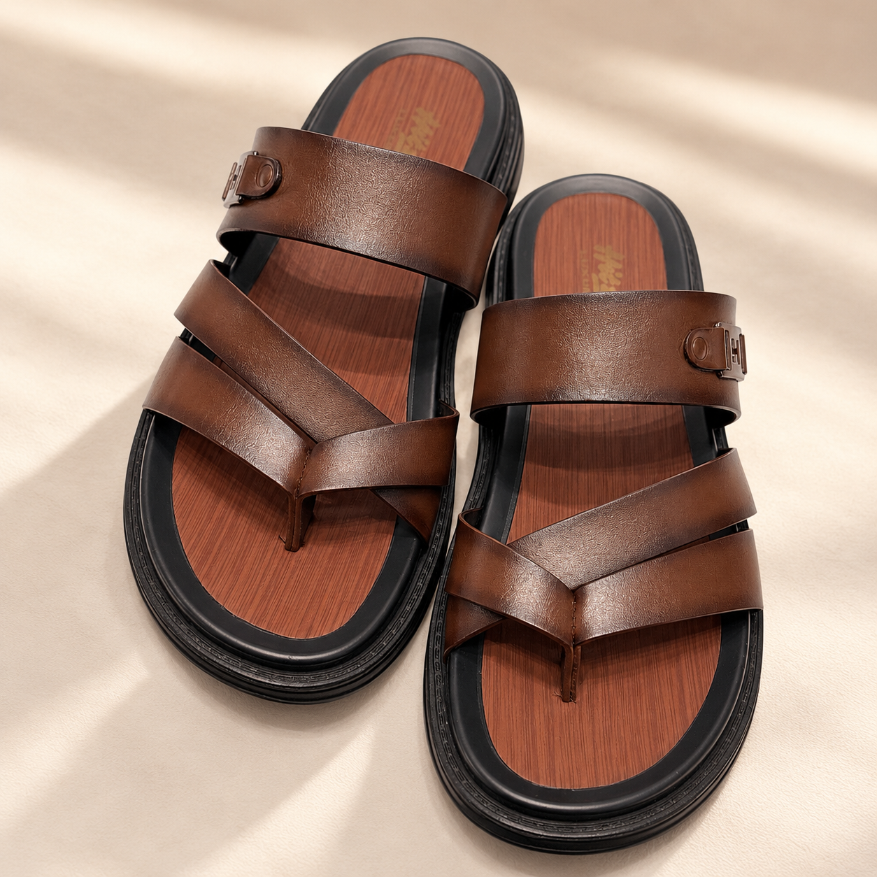 98307b23-ded0-4fb4-b233-2e0ab709bc6a HITZ Men’s Premium Leather Cross Strap Slippers