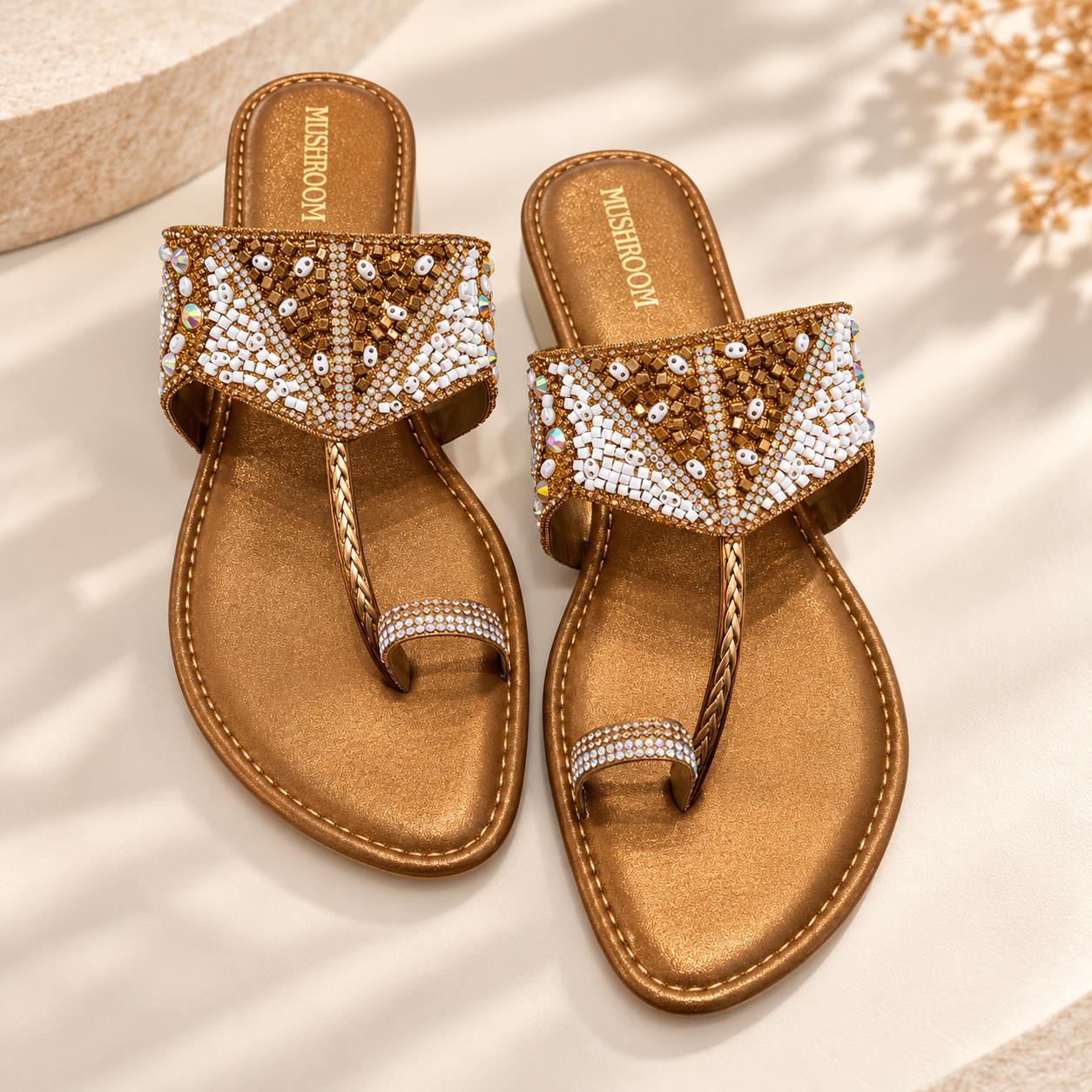 MUSHROOM Women's Embellished Kolhapuri Sandals