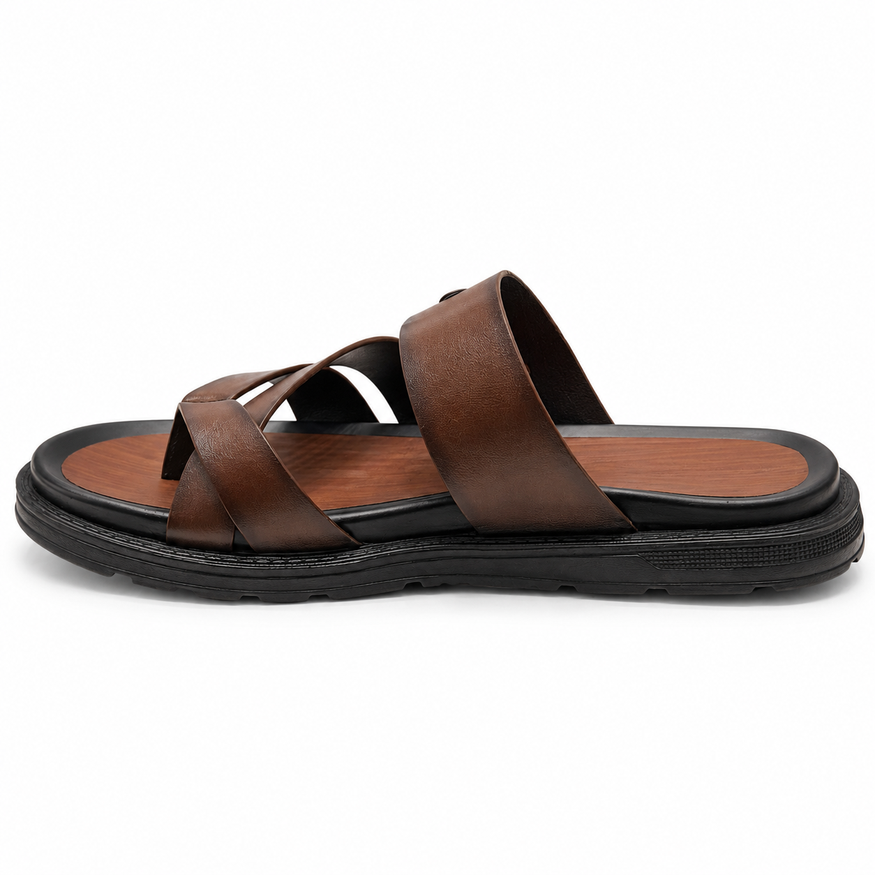 HITZ Men’s Premium Leather Cross Strap Slippers