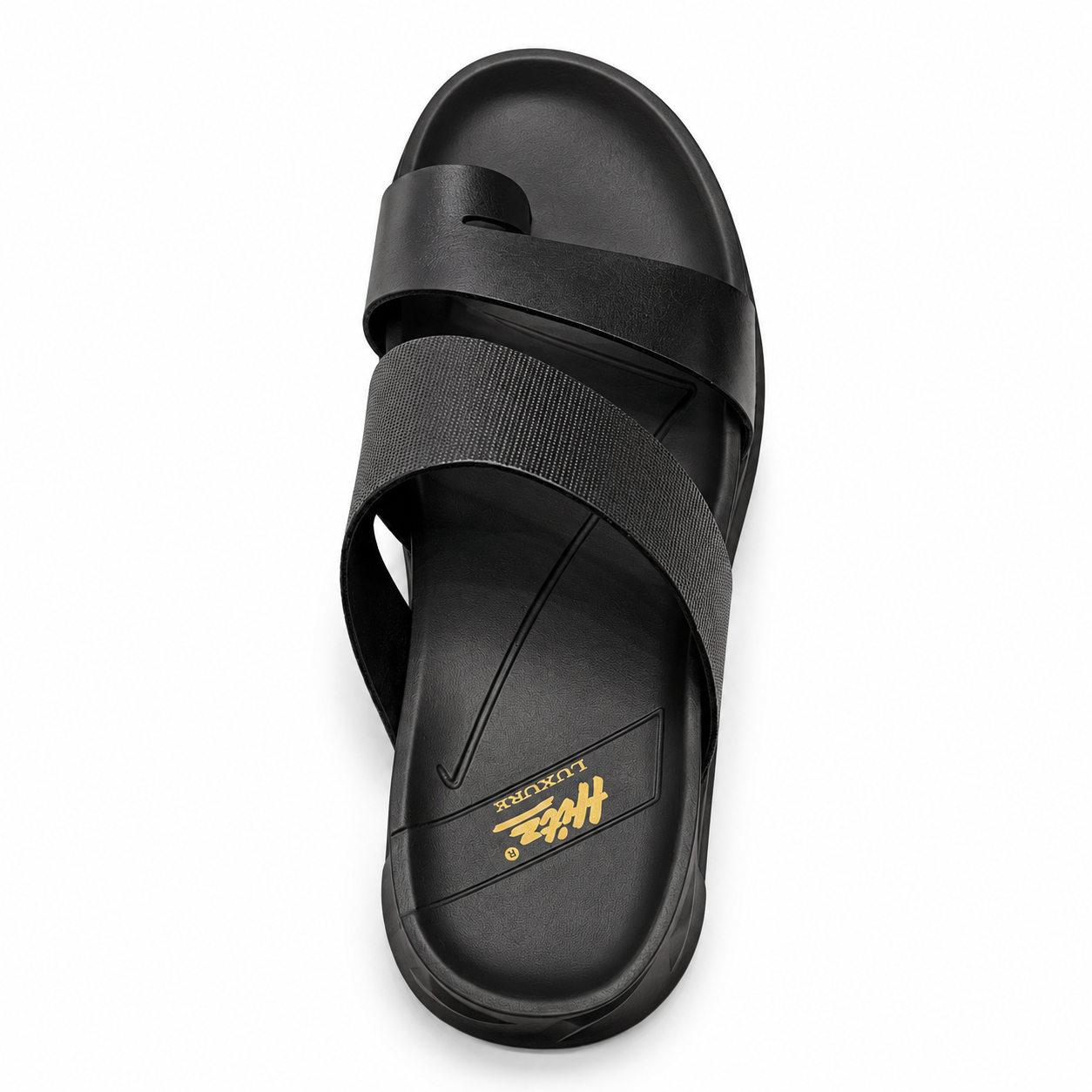 HITZ Premium Men’s Black Textured Strap Comfort Slides