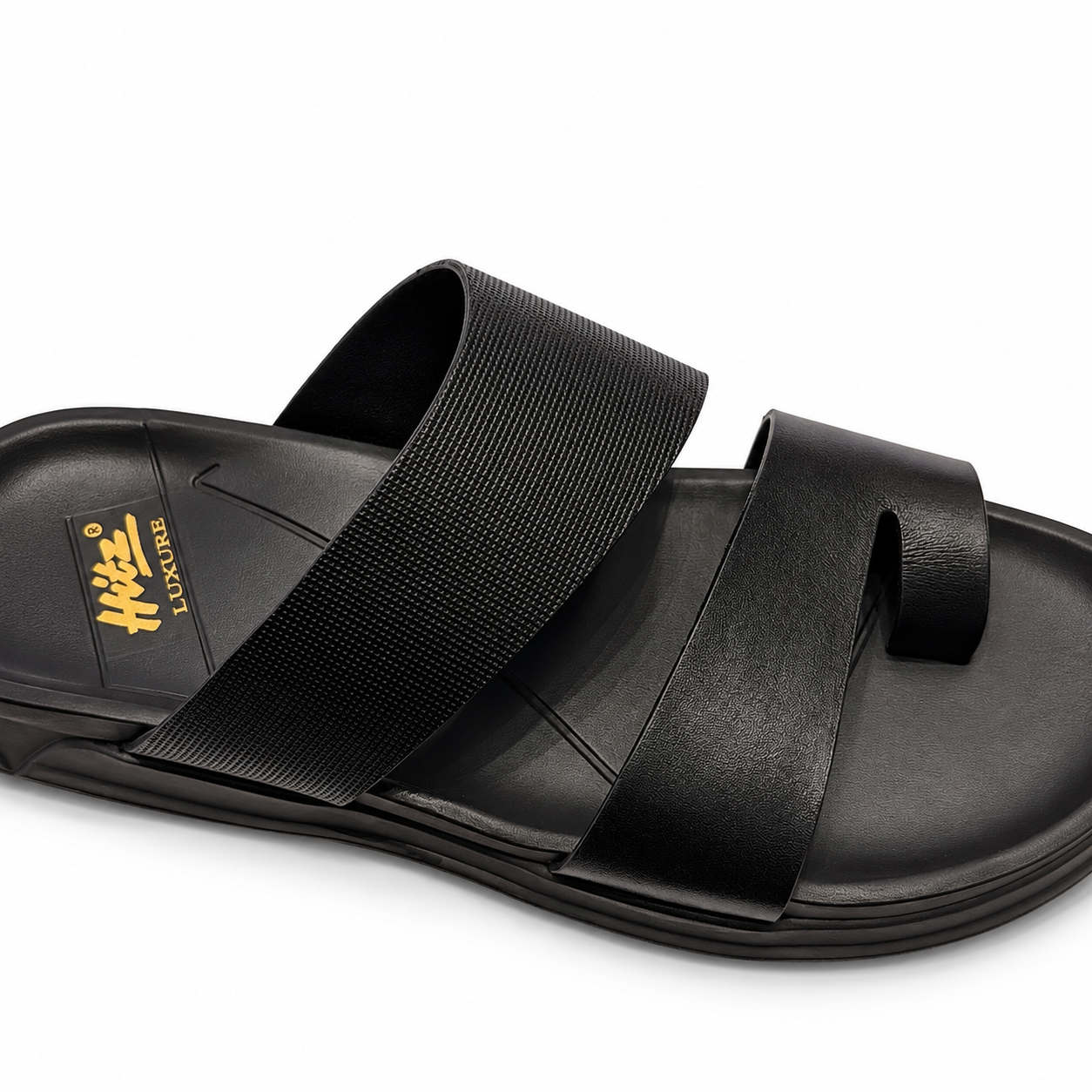 HITZ Premium Men’s Black Textured Strap Comfort Slides