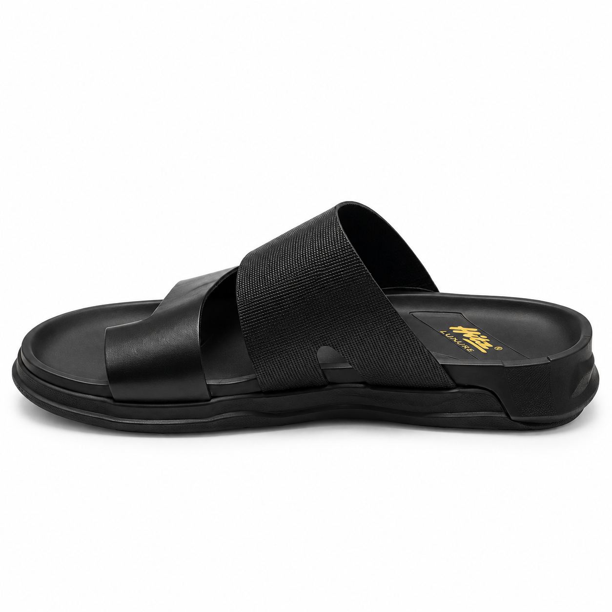 HITZ Premium Men’s Black Textured Strap Comfort Slides