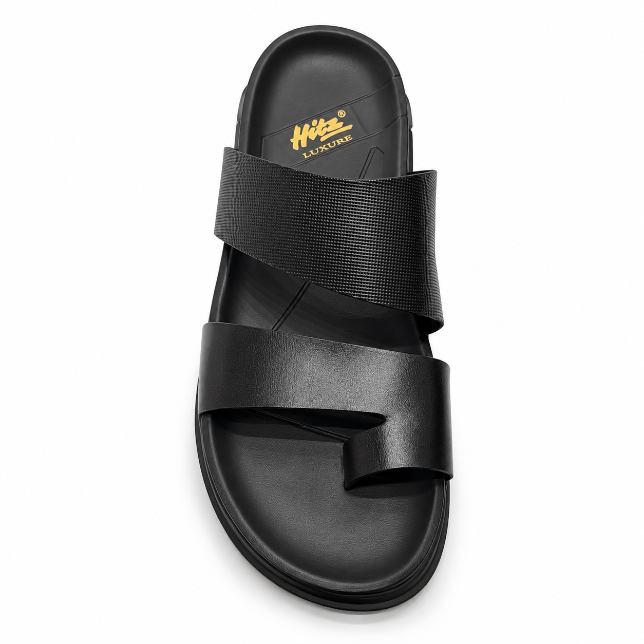 HITZ Premium Men’s Black Textured Strap Comfort Slides