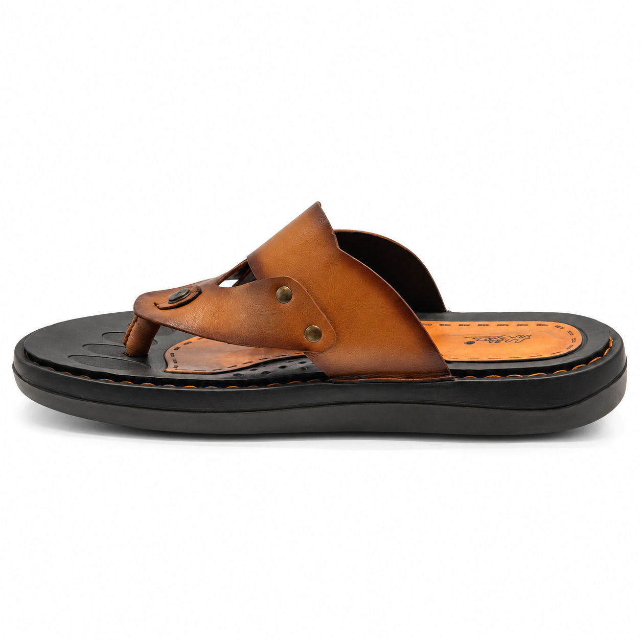 HITZ Men’s Premium Tan Brown Leather Toe-Ring Sandals